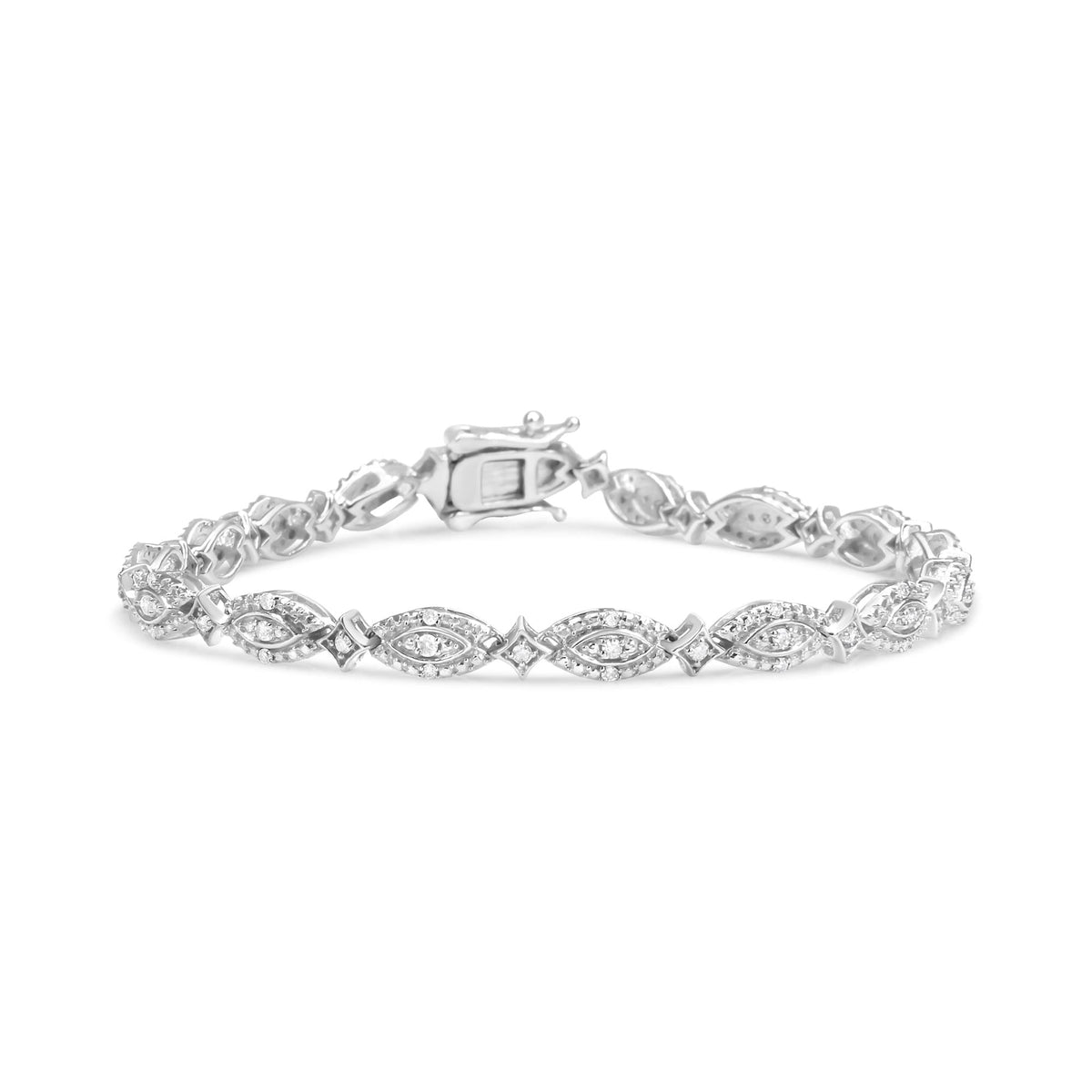 .925 Sterling Silver 1/2 Cttw Diamond Alternating Marquise and Starburst Link Bracelet"-0