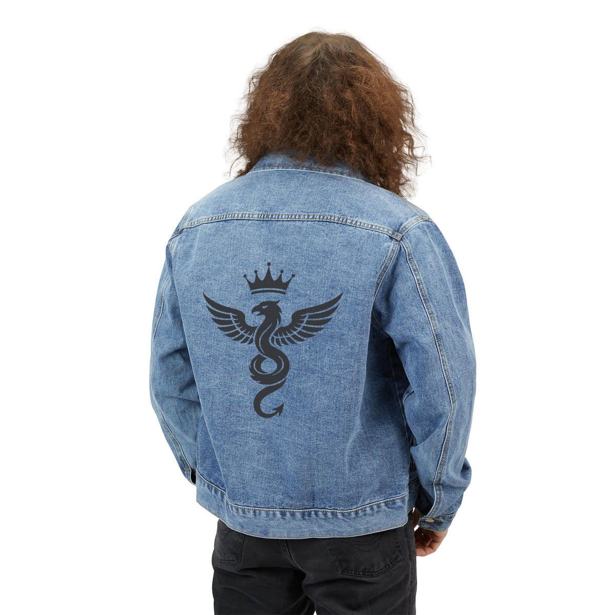 Crowned Hawk-Serpent Denim Jacket