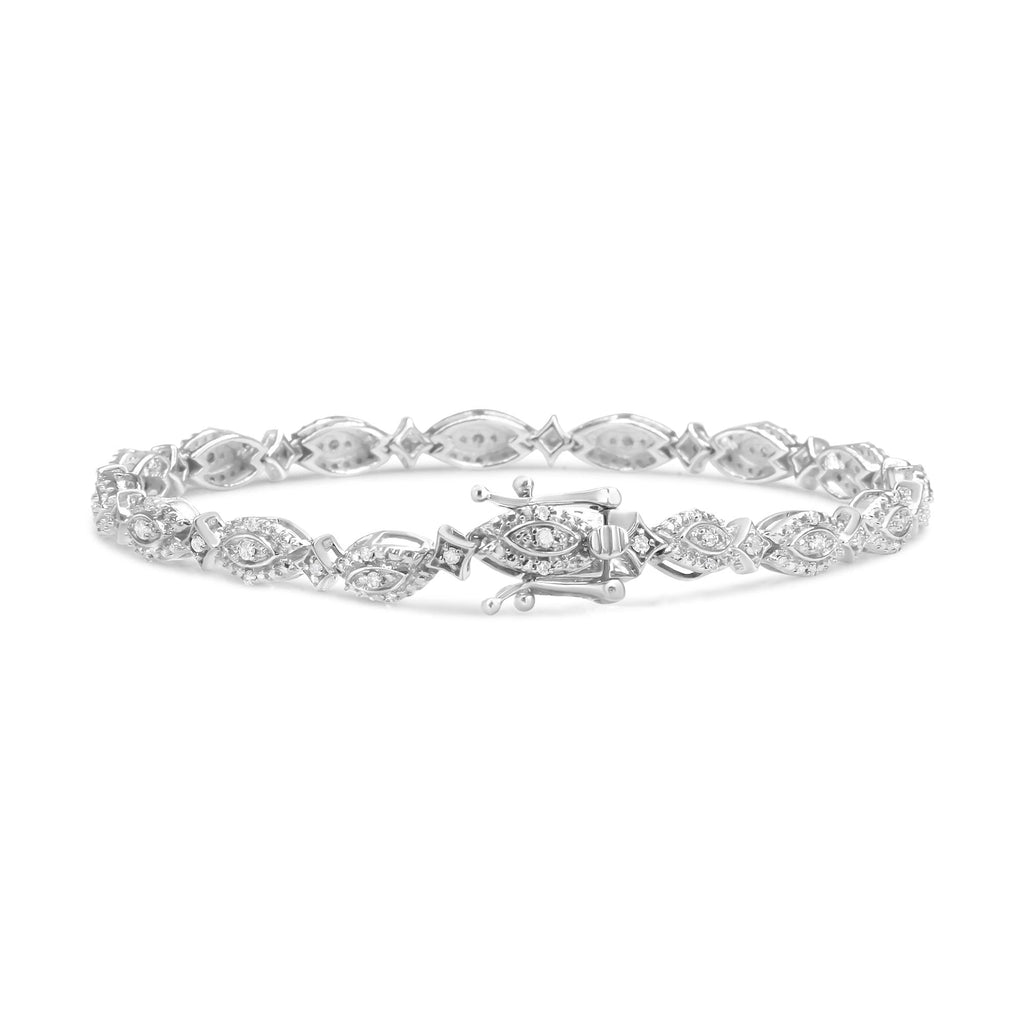 .925 Sterling Silver 1/2 Cttw Diamond Alternating Marquise and Starburst Link Bracelet"-1