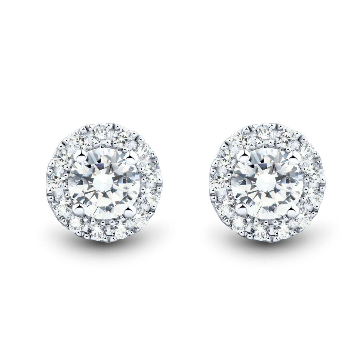 1 CTW AGI Certified Lab Grown Diamond Halo Stud Earrings in 14K White Gold (F-G/VS)-1