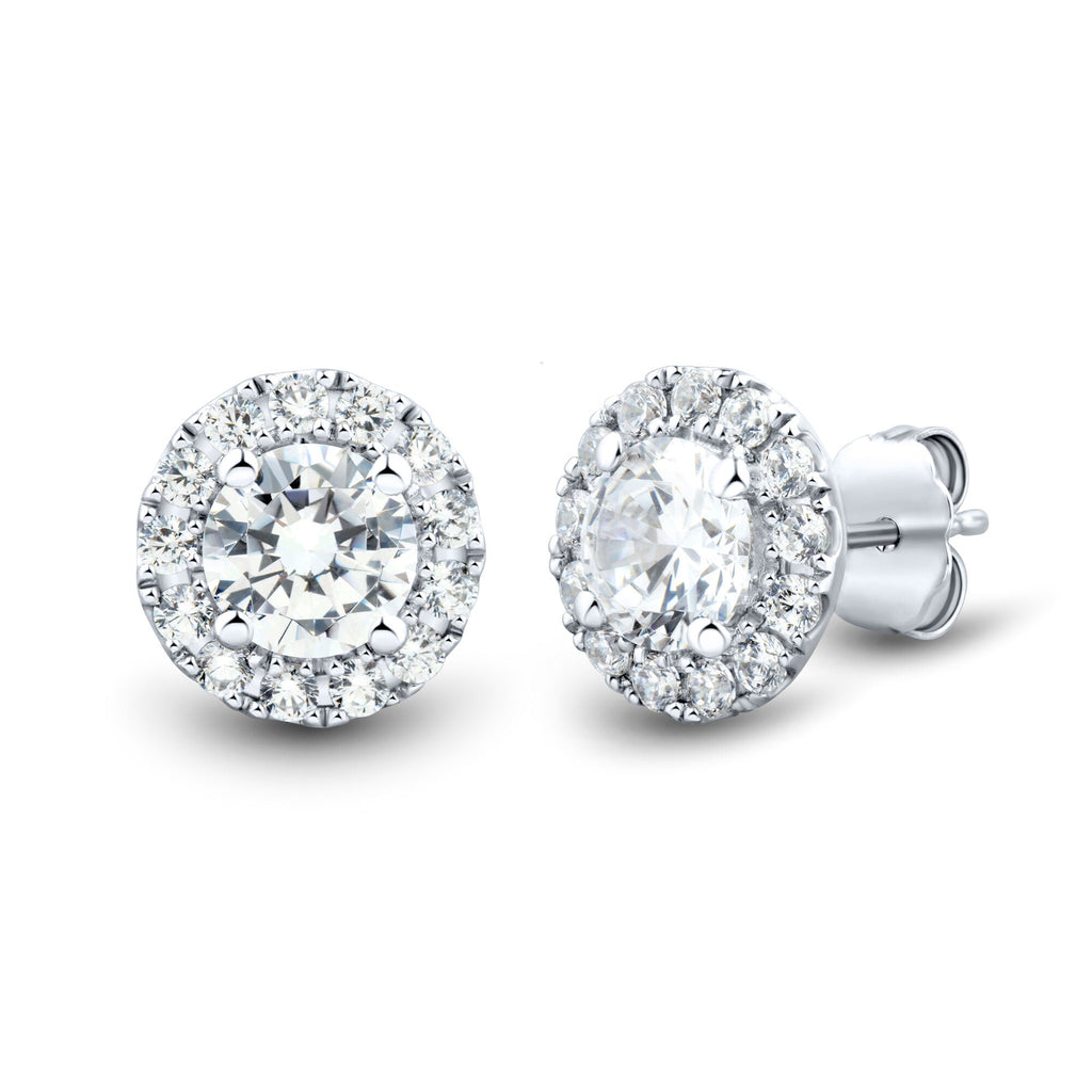1 CTW AGI Certified Lab Grown Diamond Halo Stud Earrings in 14K White Gold (F-G/VS)-0