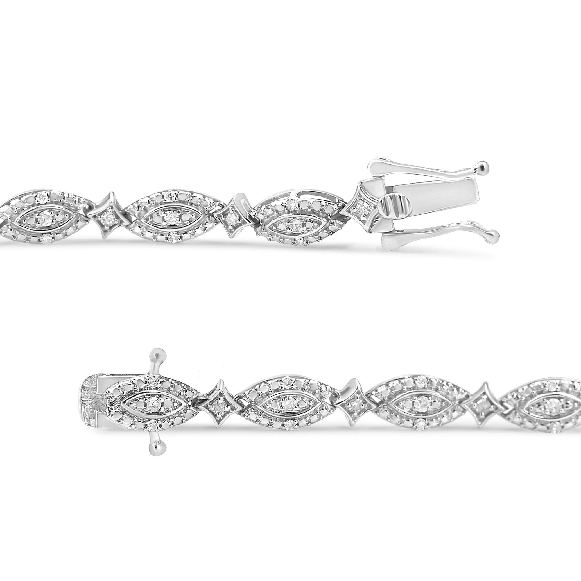 .925 Sterling Silver 1/2 Cttw Diamond Alternating Marquise and Starburst Link Bracelet"-2