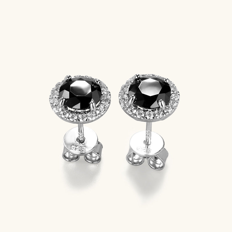 925 sterling silver black 3 crt moissanite ear studs