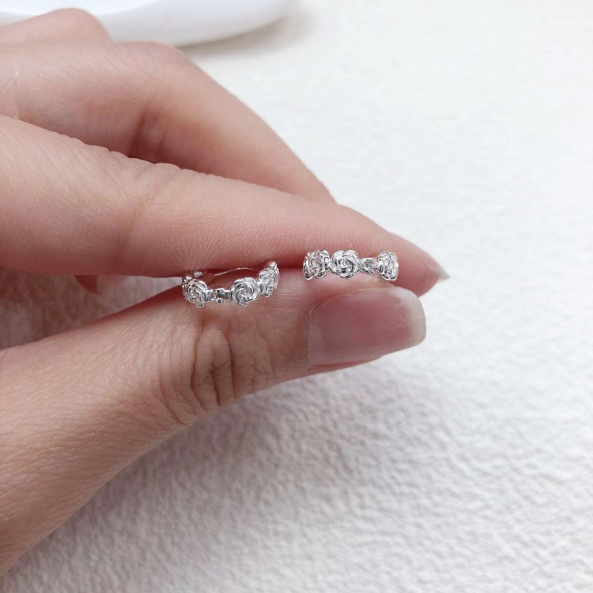 S925 sterling silver rose earrings