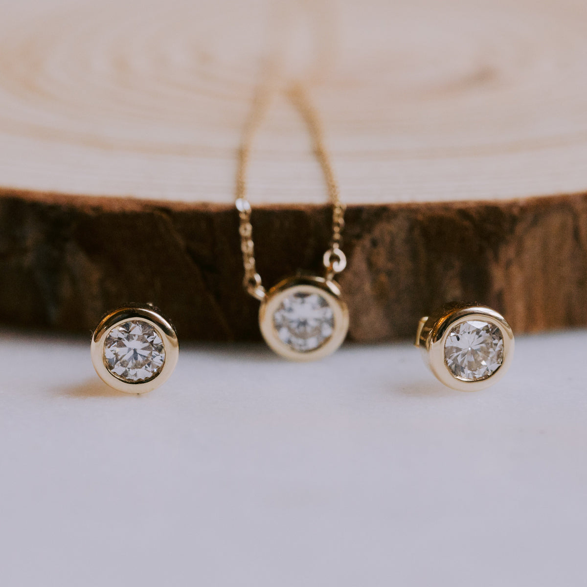 Bezel Set Round Cut Diamond Studs 1 TCW - 14k Solid Gold-1