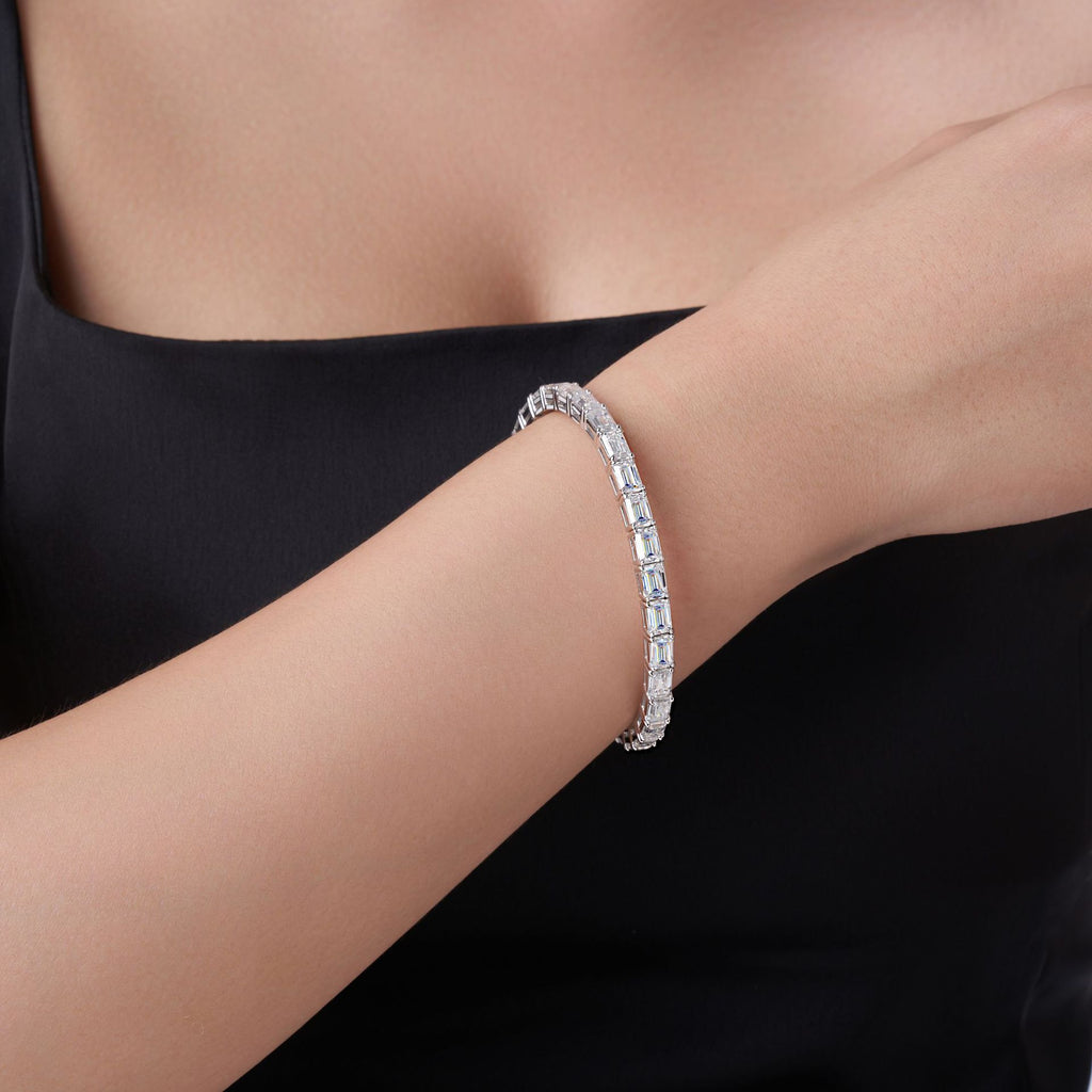 Couple's silver-encrusted moissanite bracelet