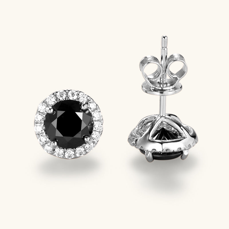 925 sterling silver black 3 crt moissanite ear studs