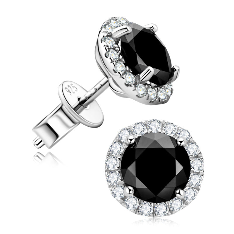 925 sterling silver black 3 crt moissanite ear studs