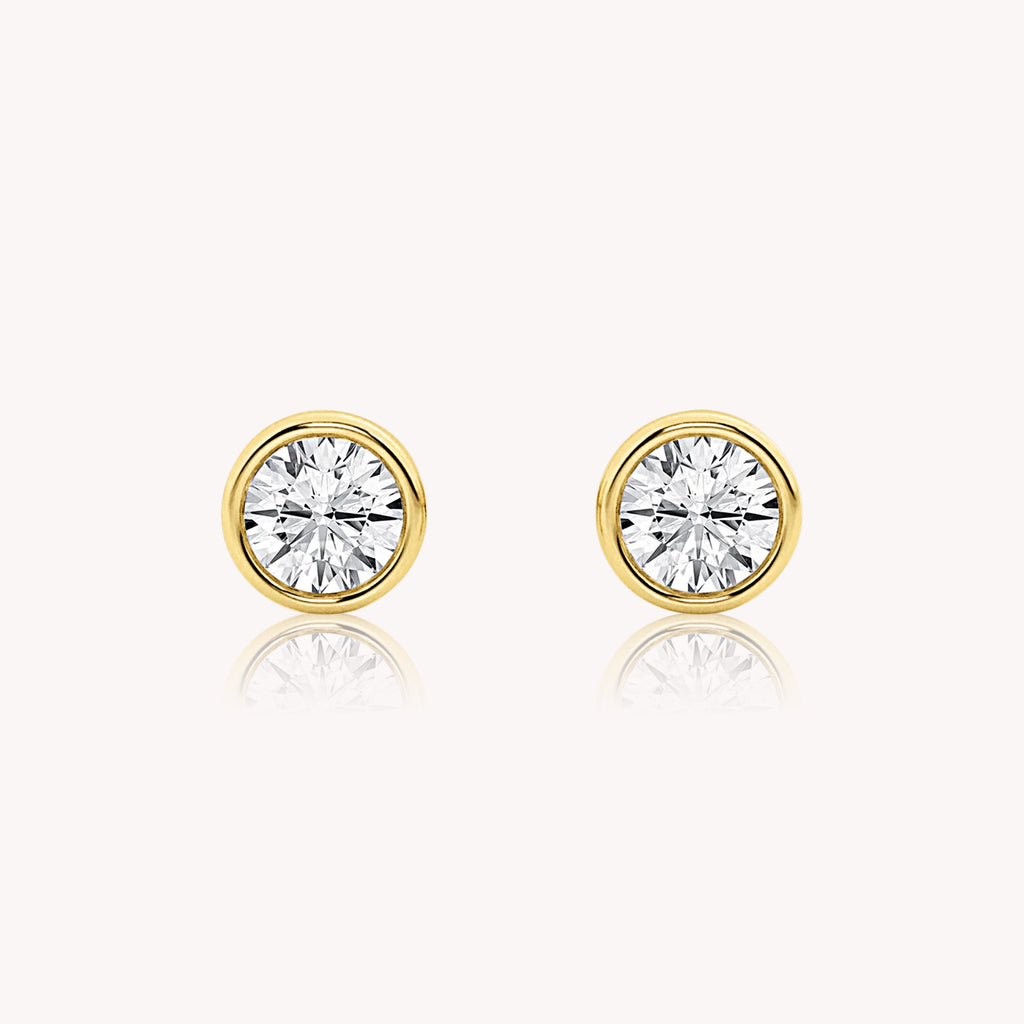 Bezel Set Round Cut Diamond Studs 1 TCW - 14k Solid Gold-0