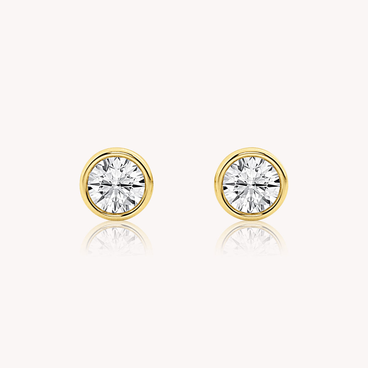 Bezel Set Round Cut Diamond Studs 1 TCW - 14k Solid Gold-0